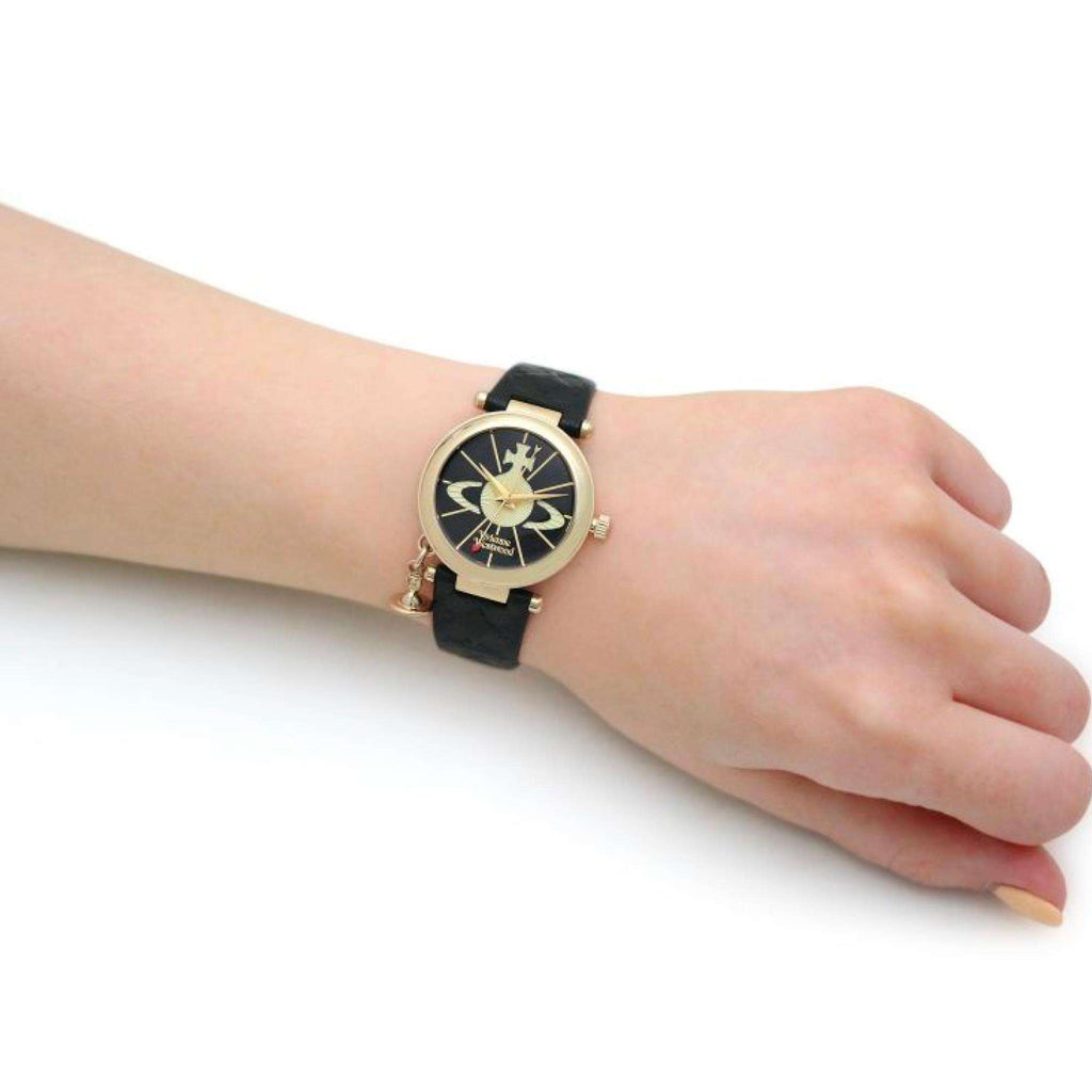 Vivienne Westwood Orb II 32mm Black Dial Leather Ladies Quartz Watch VV006BKGD